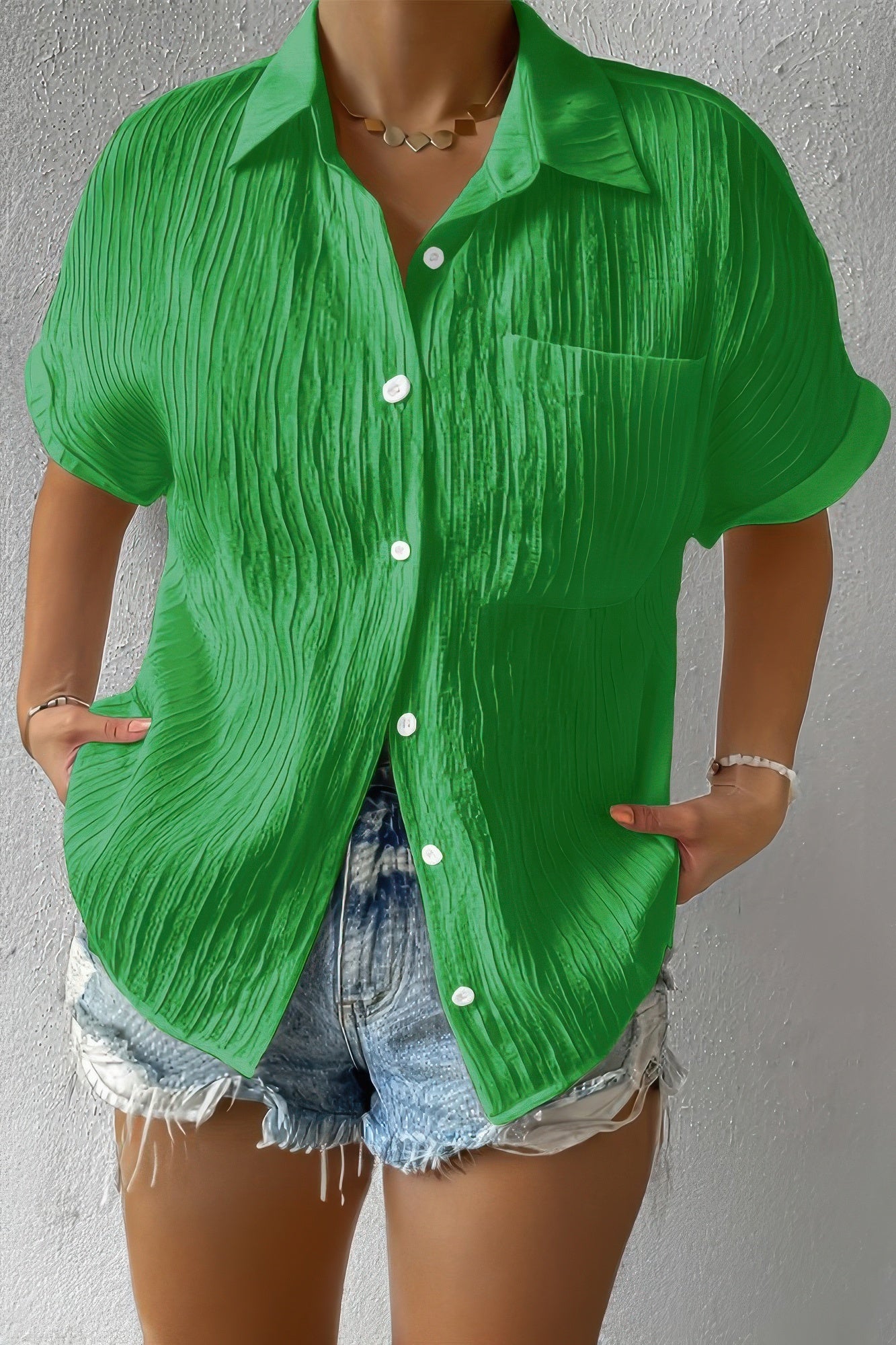 Button Down Lapel Pockets Loose Solid Shirt – New Arrival Now Live