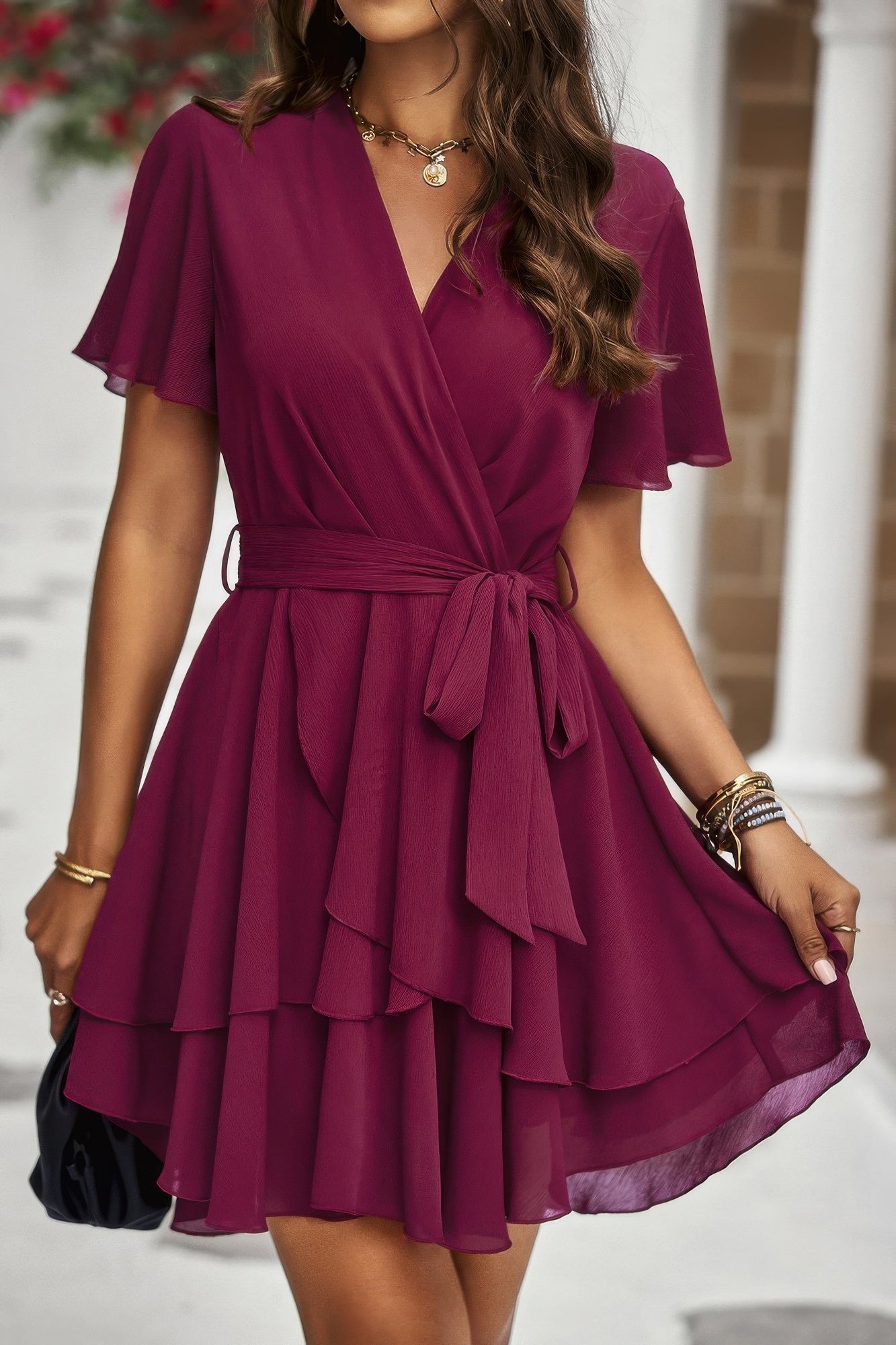 New Arrival – Chiffon Layer Hem Waist Tie Layer Hem Ruffle Dress – New Arrival Now Live