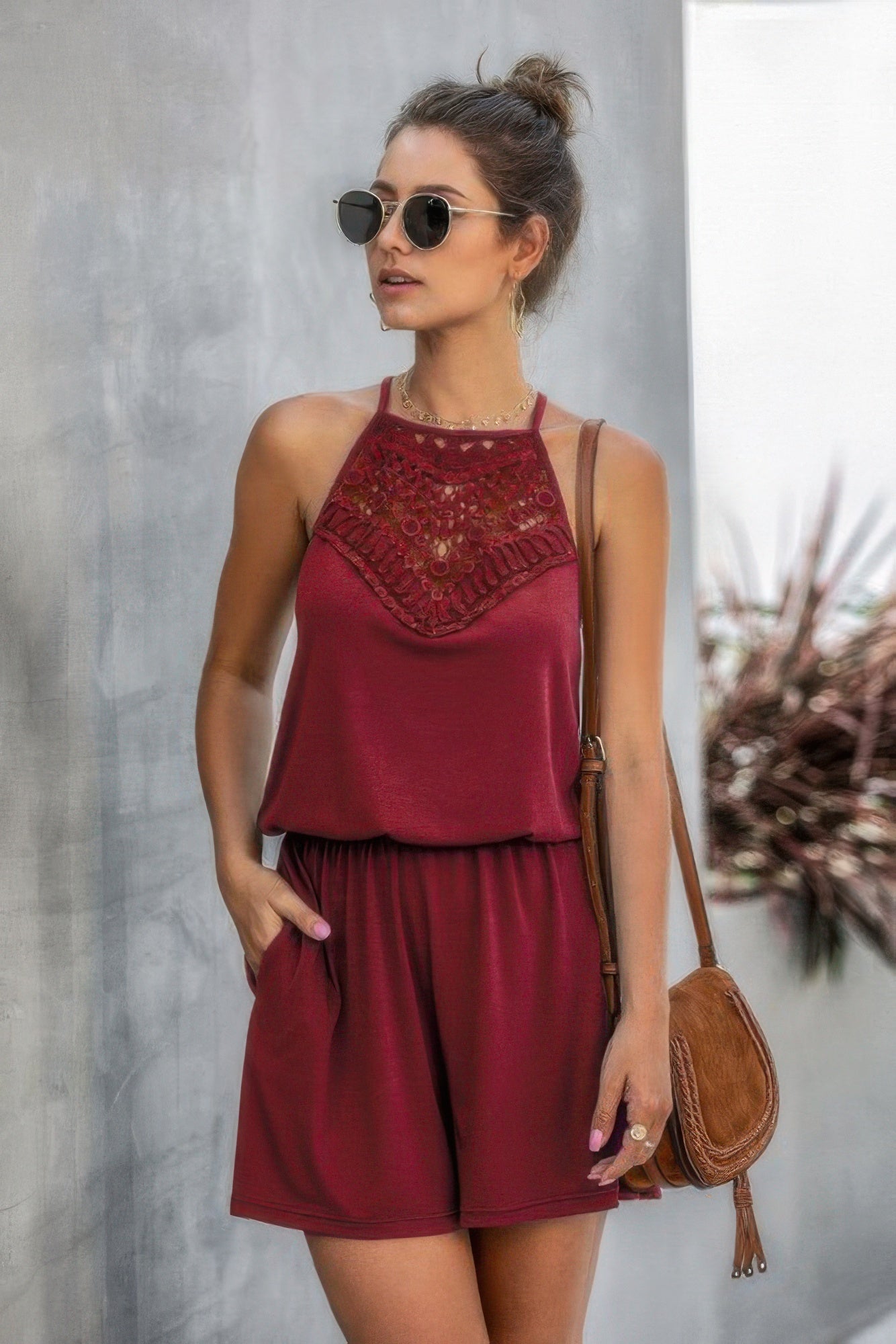 New Arrival – Plus Size Solid Halter Lace Sleeveless Patchwork Romper – Stylish & Comfortable – New Arrival Now Live
