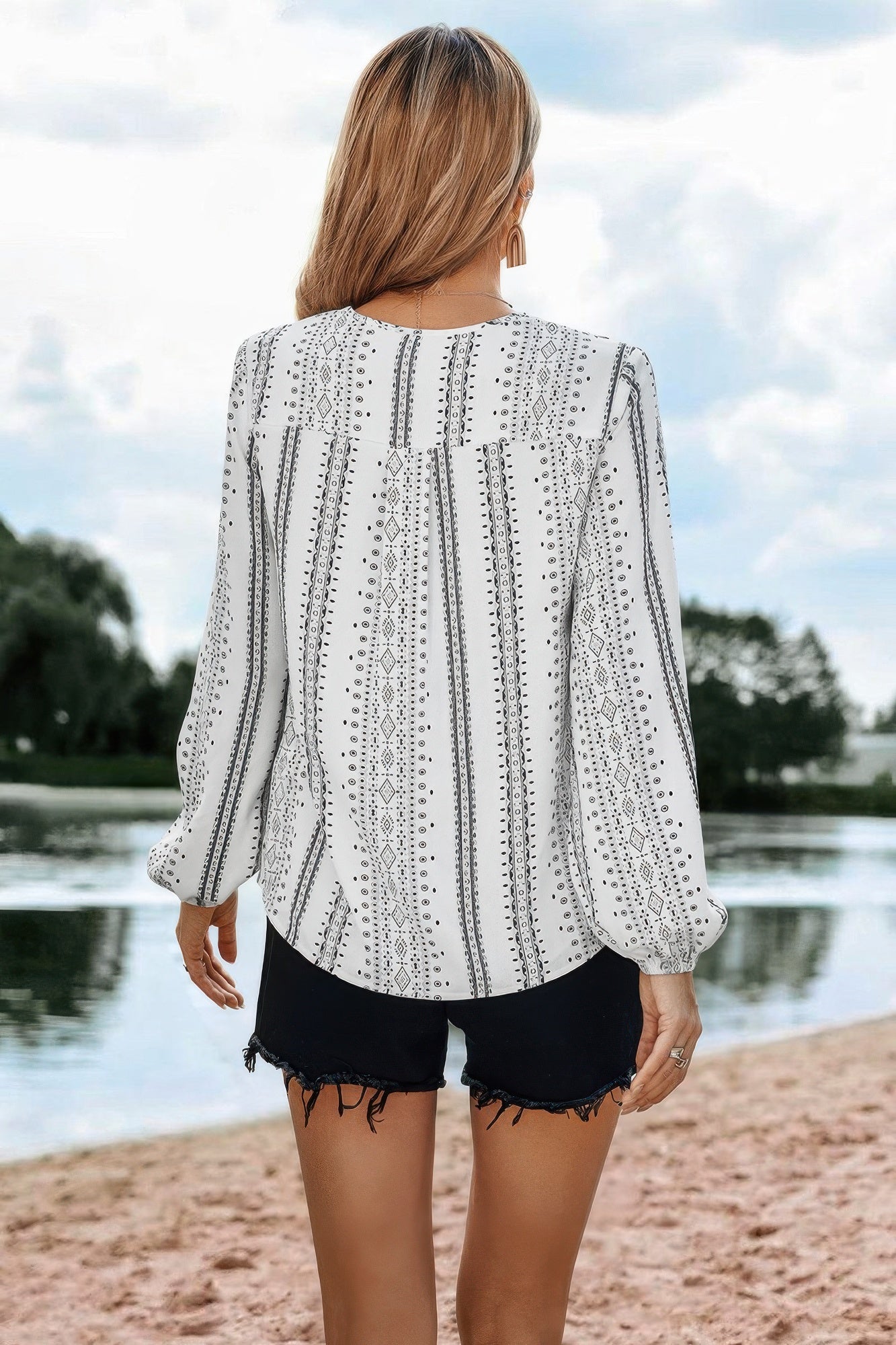 Striped V Neck Vertical Stripe Loose Blouse – New Arrival Now Live