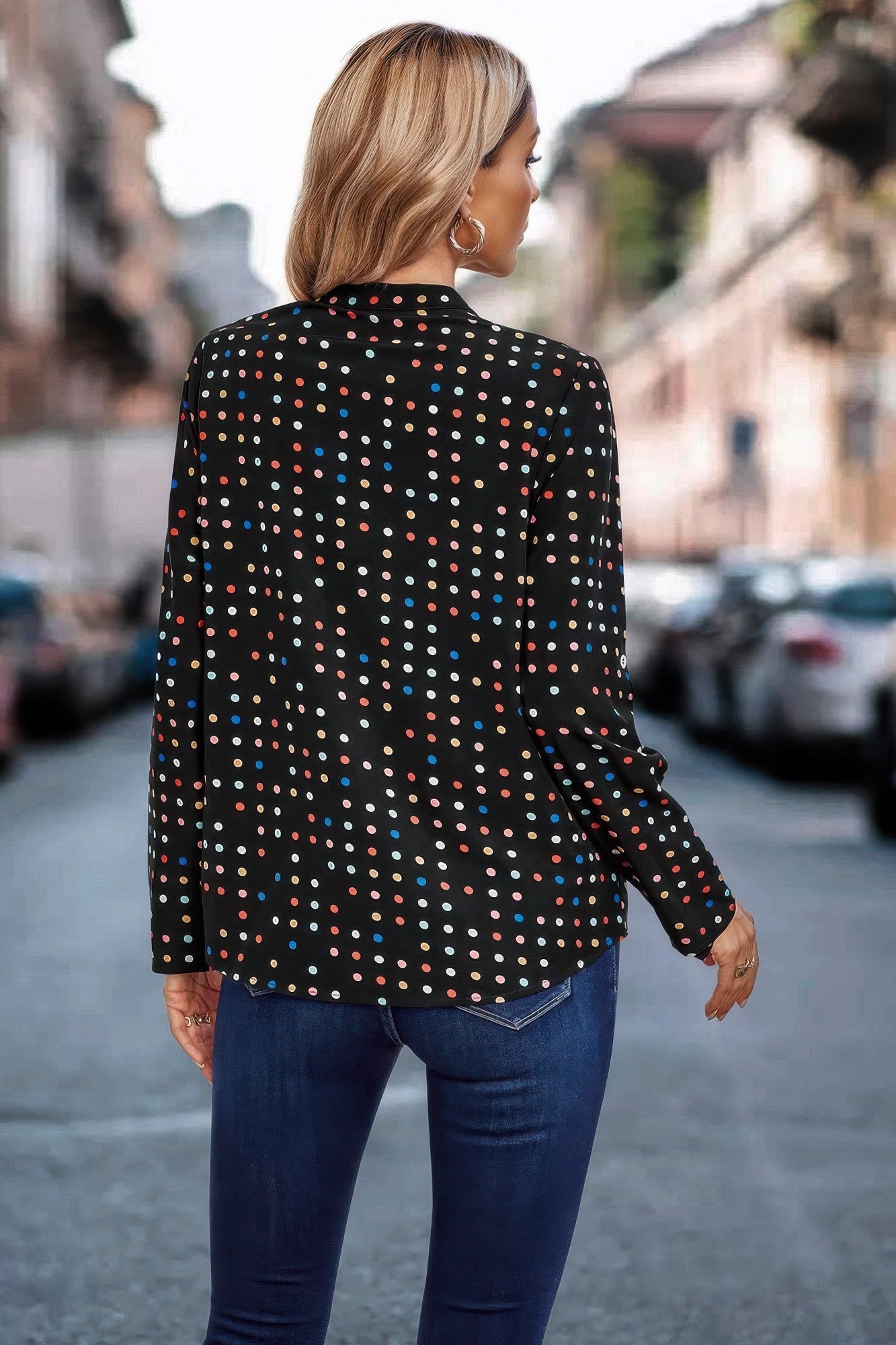Polka Dot Puff Sleeve Notched Neckline Blouse – New Arrival Now Live