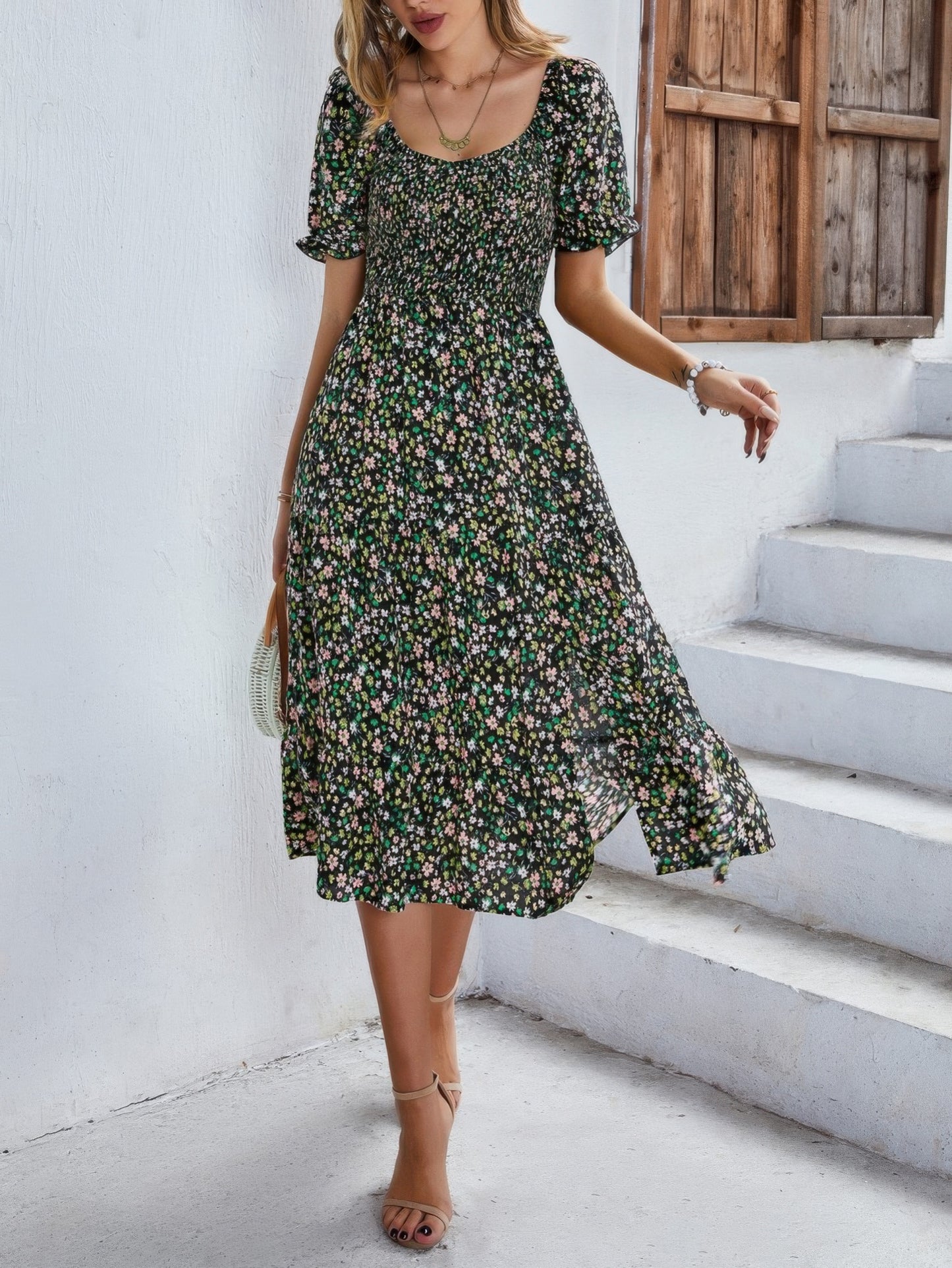 New Arrival – Bohemia Floral Puff Sleeve Flounce Sleeve Dress – New Arrival Now Live