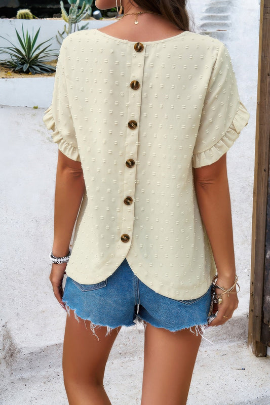 Crewneck Chiffon Polka Dot Ruffle Short Sleeved To β New Arrival Now Live