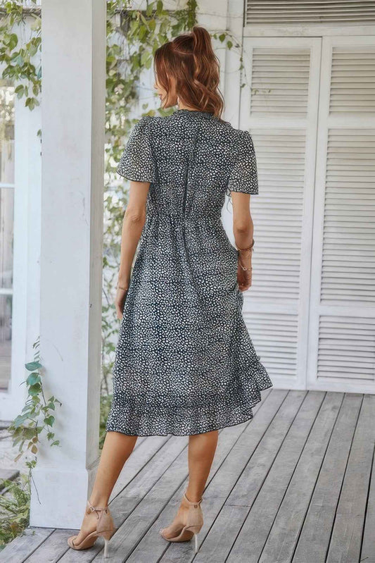 Deep V Neck Floral Boho Ruffle Short Sleeve Dress – New Arrival Now Live