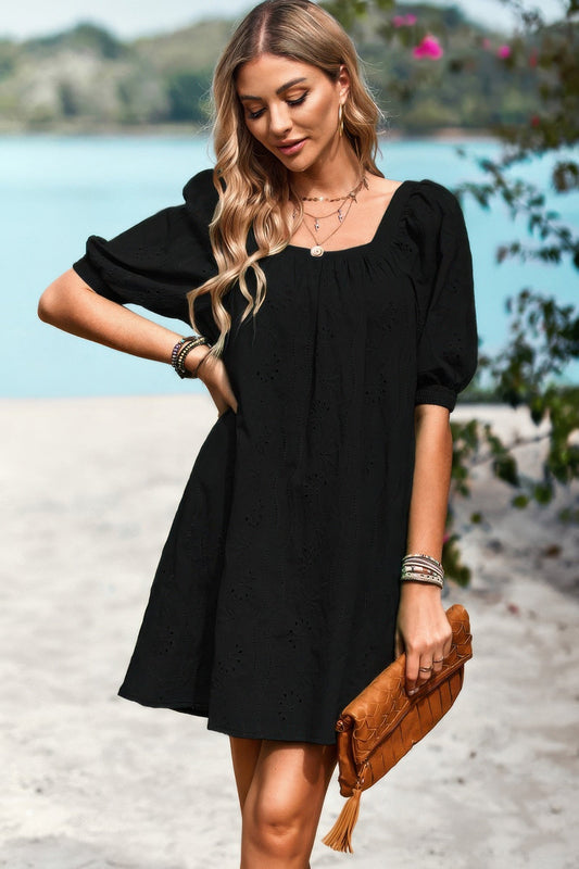 Square Neck Short Bubble Sleeve Babydoll Dress – New Arrival Now Live