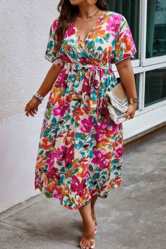 Plus Size Floral Print Cross Belt Fit Dress – Stylish & Comfortable – New Arrival Now Live