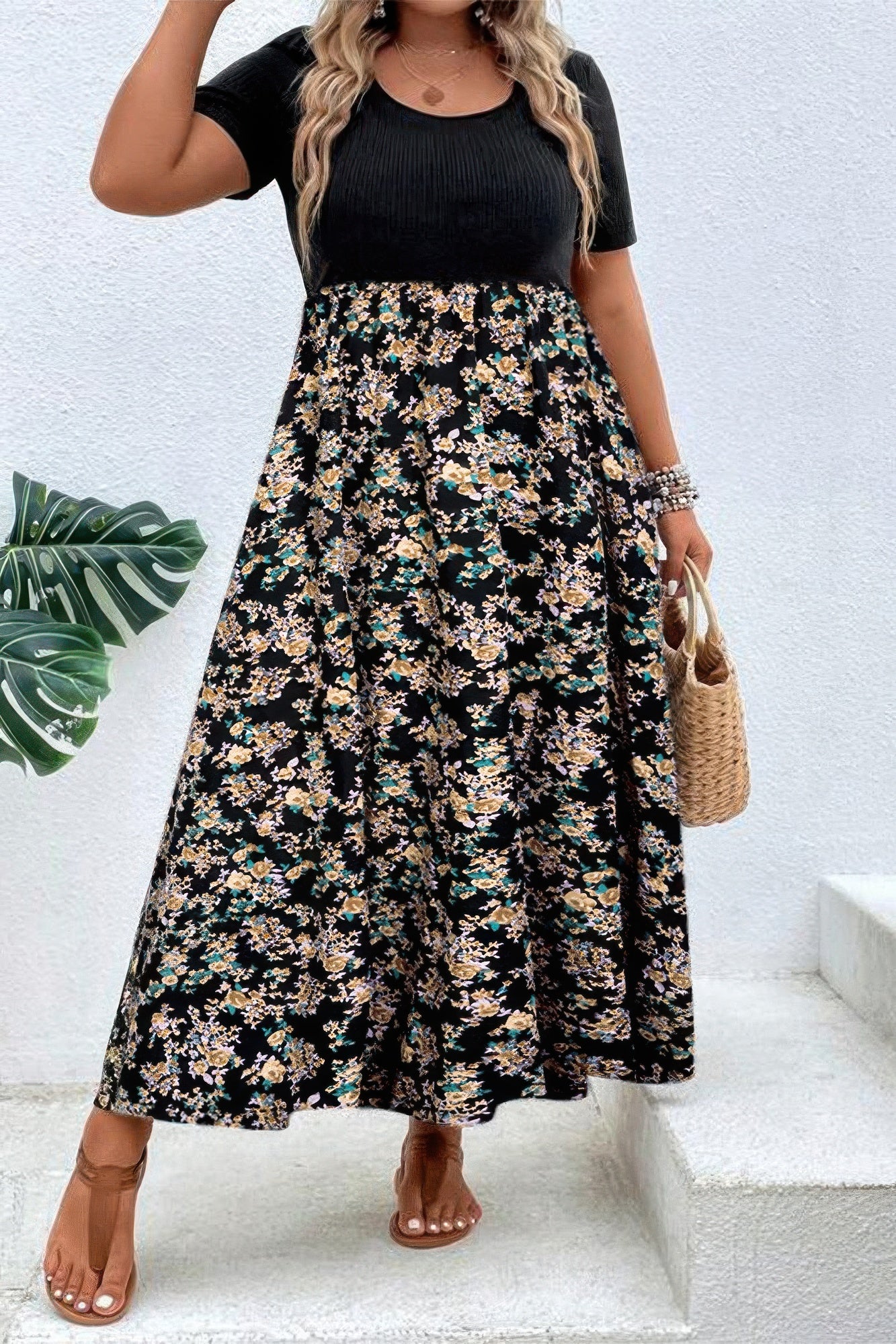 New Arrival – Plus Size Plus Floral Print Elastic Fit High Waist Dress – Stylish & Comfortable – New Arrival Now Live