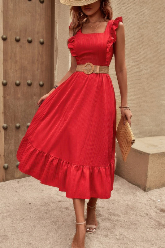 Sleeveless Ruffle Cross Open Back Knot Fit Dress – New Arrival Now Live