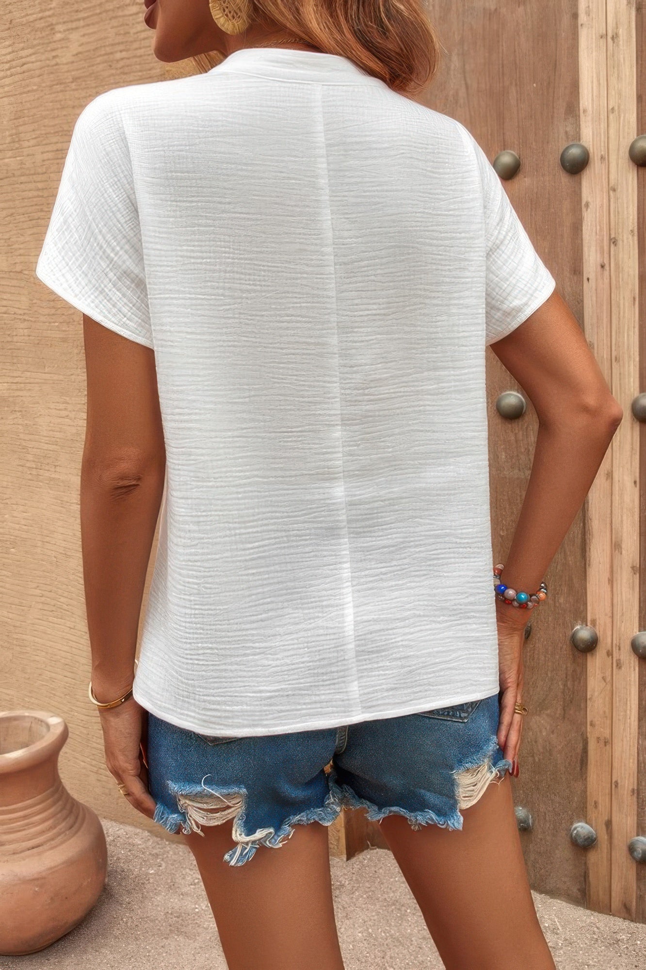 Solid V Neck Batwing Sleeve Loose Blouse – New Arrival Now Live
