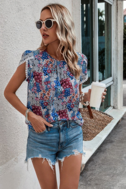 Floral Round Neck Lace Trimmed Fit Blouse β New Arrival Now Live
