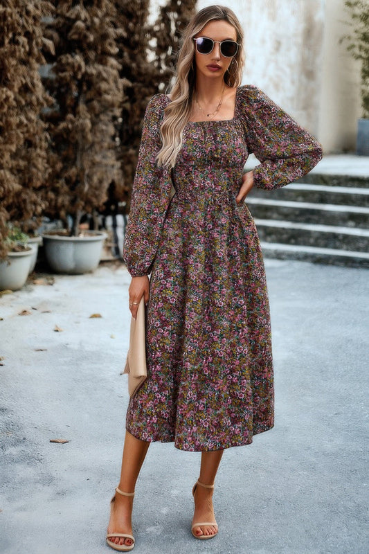 Floral High Elastic Waist Square Neck Pocket Dress – New Arrival Now Live