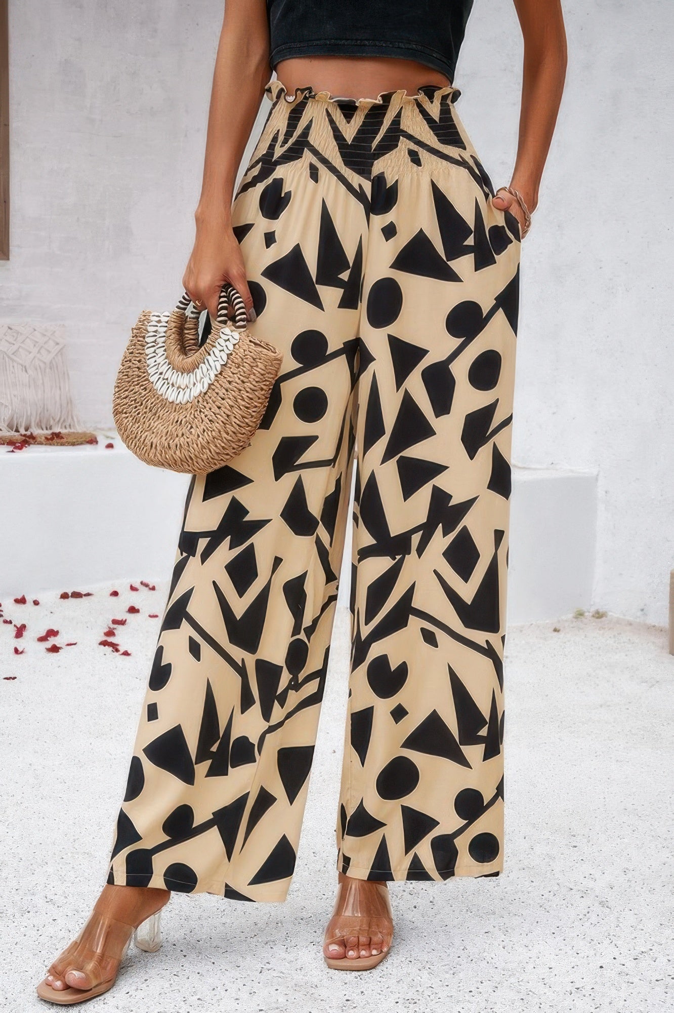 New Arrival – Allover Print Folded Frill Wide Leg High Waist Pant – New Arrival Now Live