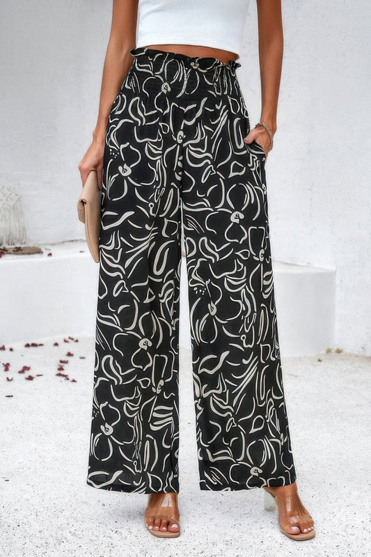 Allover Print Folded Frill Wide Leg High Waist Pant – New Arrival Now Live
