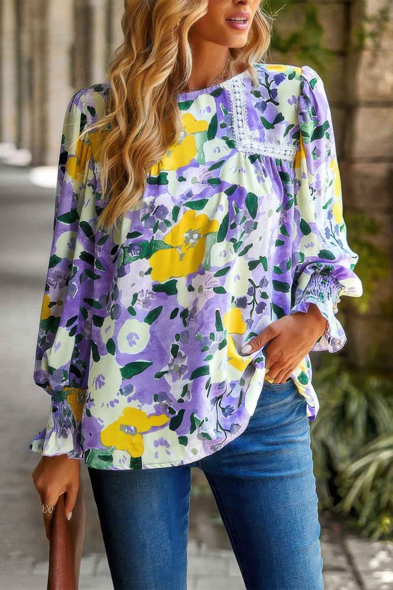 New Arrival – Floral Contrast Lace Trim Split Top – New Arrival Now Live
