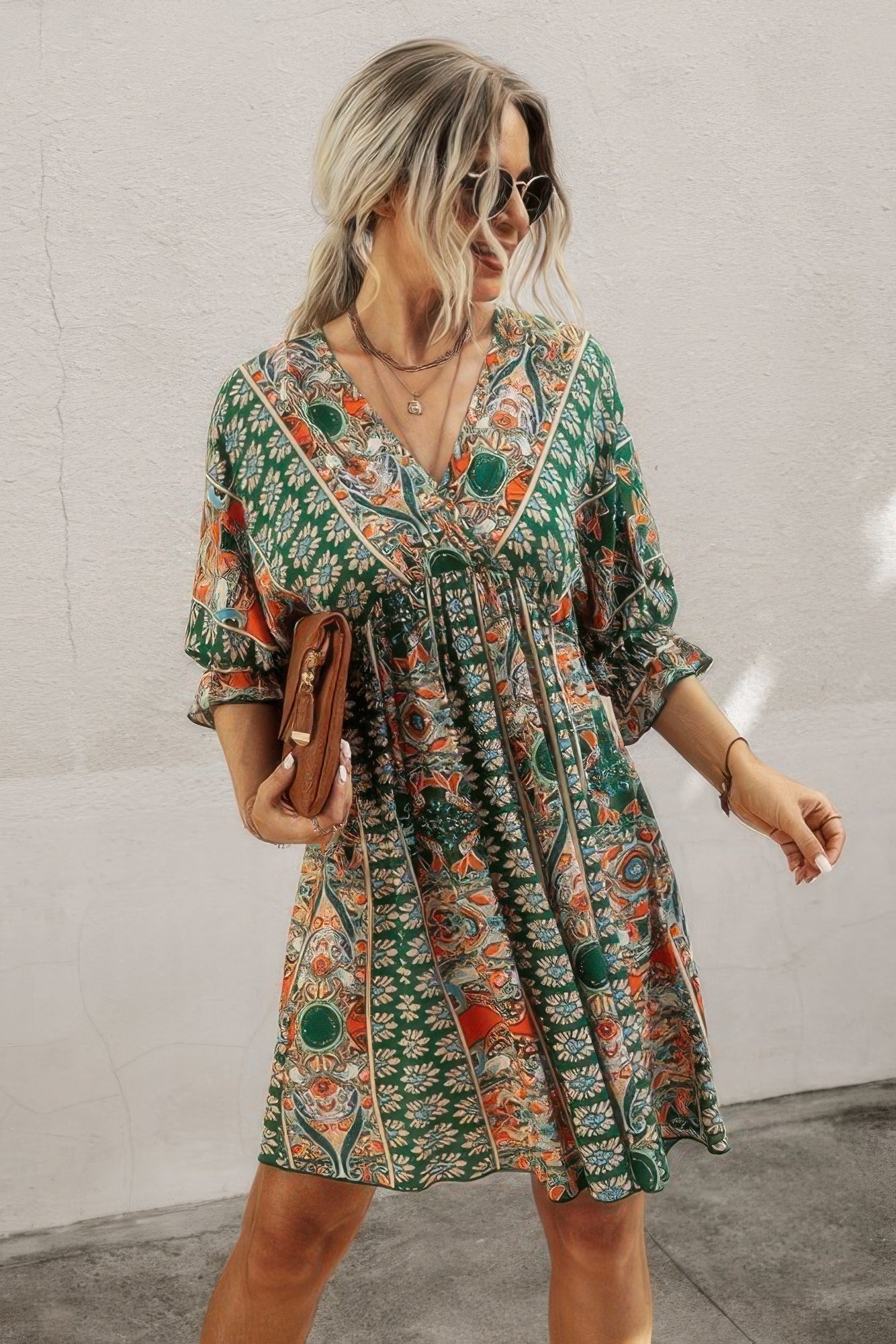 New Arrival – Boho Print Wrap Neck Tie Back Pleated Hem Dress – New Arrival Now Live