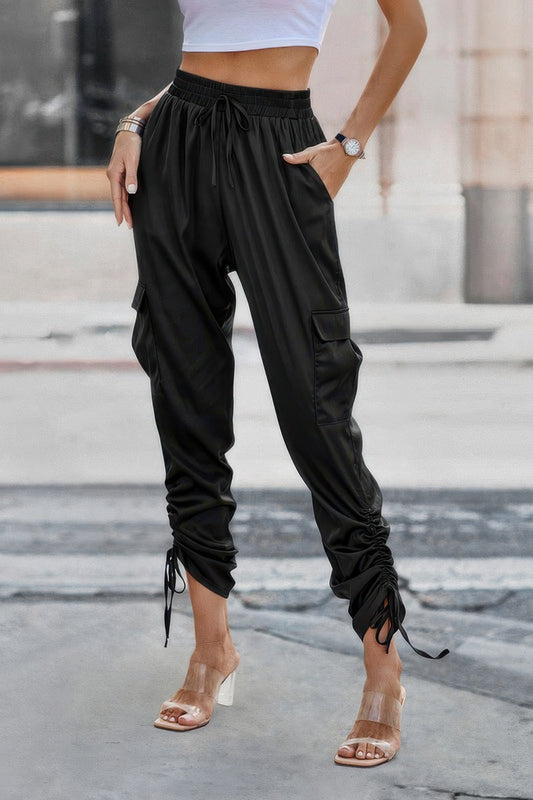 Solid Drawstring Hem Flap Pocket Side Stacked Pant – New Arrival Now Live