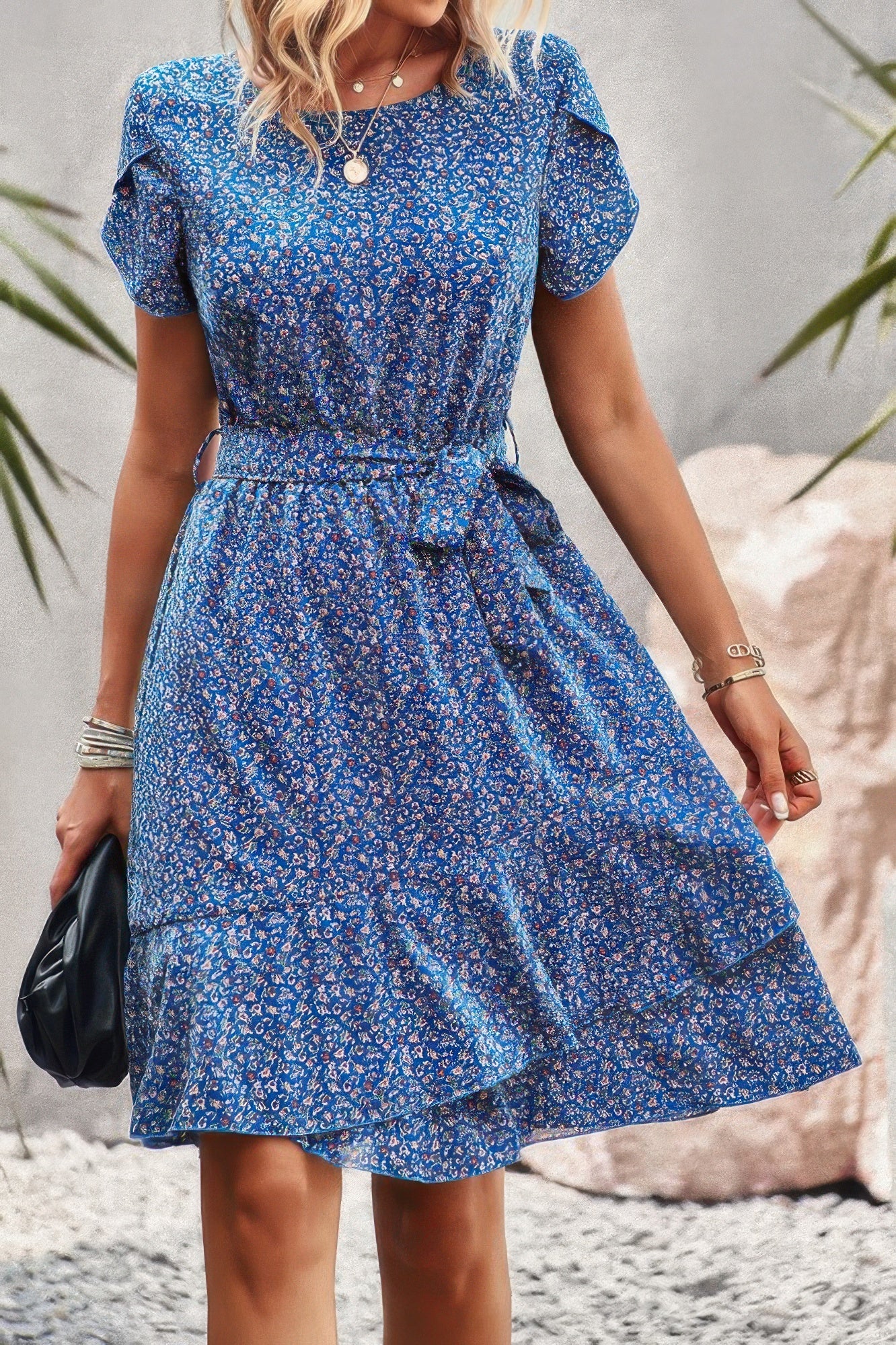 New Arrival – Floral Round Neck Slim Tiered A Line Ruffle Dress – New Arrival Now Live