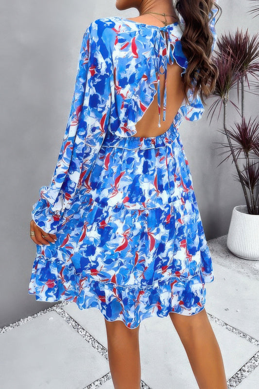 Elegant Printed V Neck Ruffled A Line Mini Dress – New Arrival Now Live