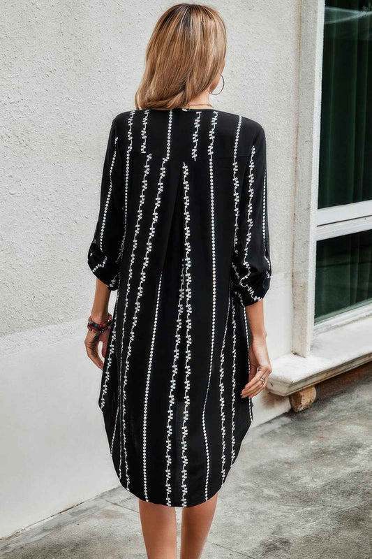 Striped Print Roll Tab Sleeve Tunic Loose Dress – New Arrival Now Live