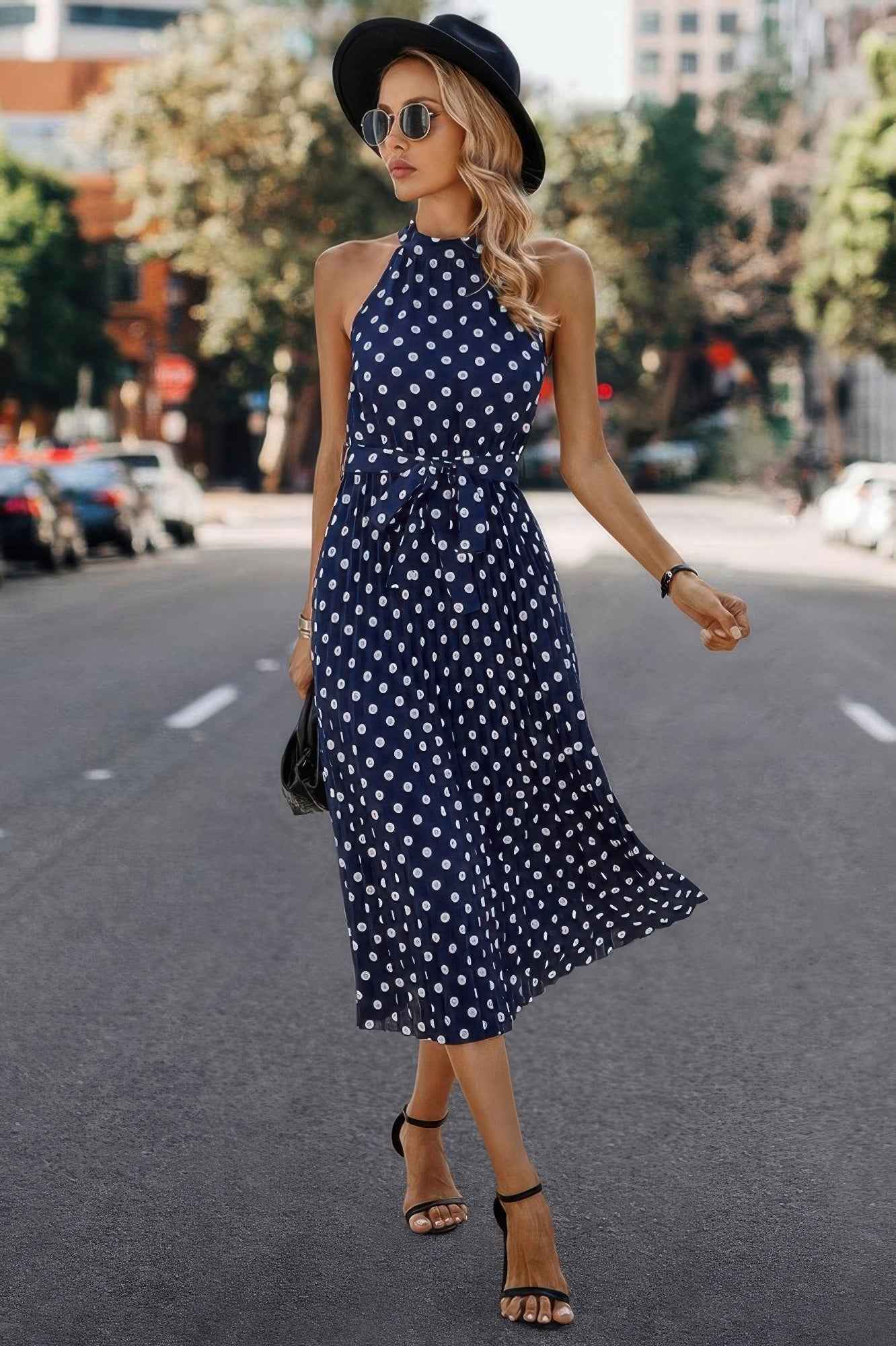 New Arrival – Dot Print Open Shoulder Fit Knot Belt Dress – New Arrival Now Live