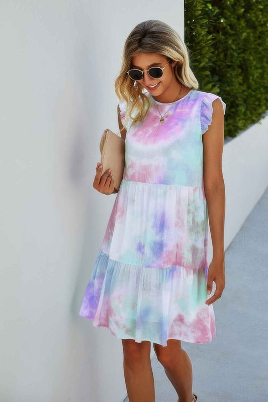 Crew Neck Tie Dye Ruffle Short Dress – New Arrival Now Live