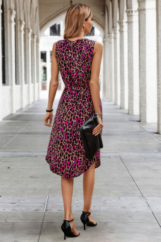 Sleeveless Leopard Print Tie Front Curved Hem Dress – New Arrival Now Live