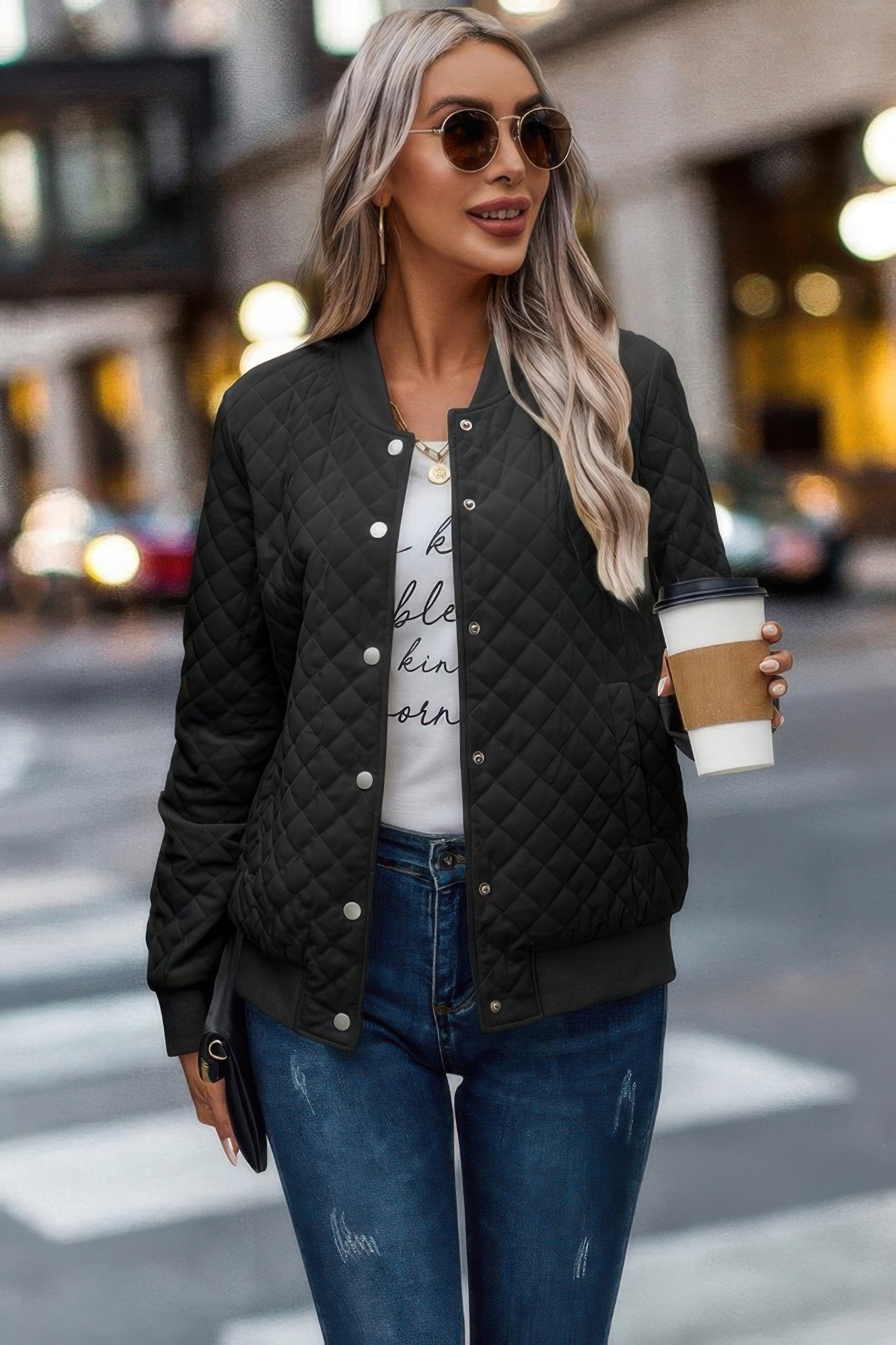 Solid Plaid Stitch Pockets Bomber Jacket – New Arrival Now Live