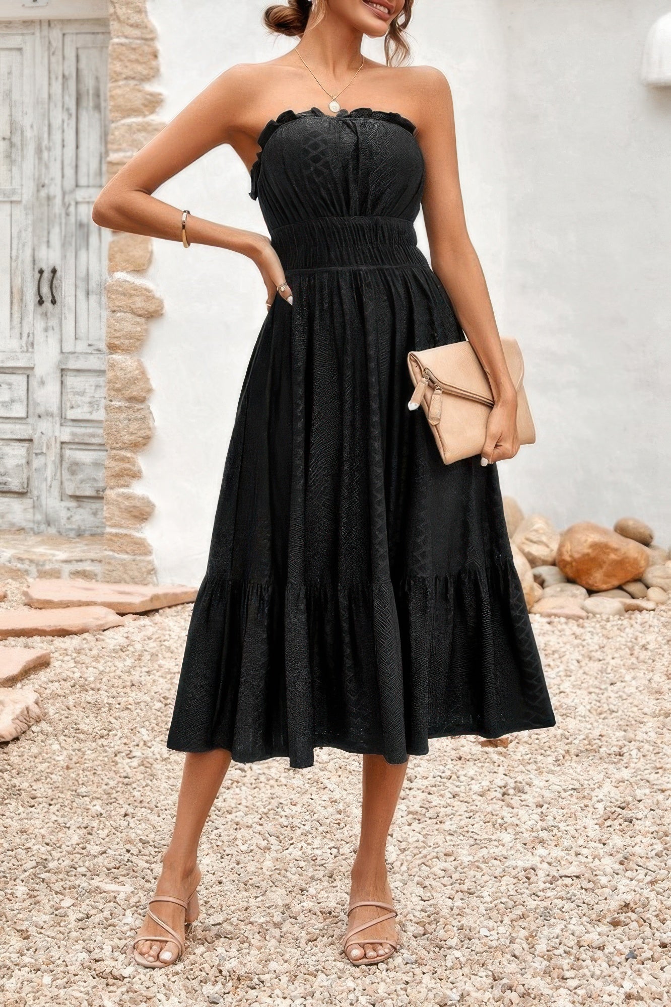 New Arrival – Off Shoulder Lace Trim Strapless Tube A Line Dress – New Arrival Now Live