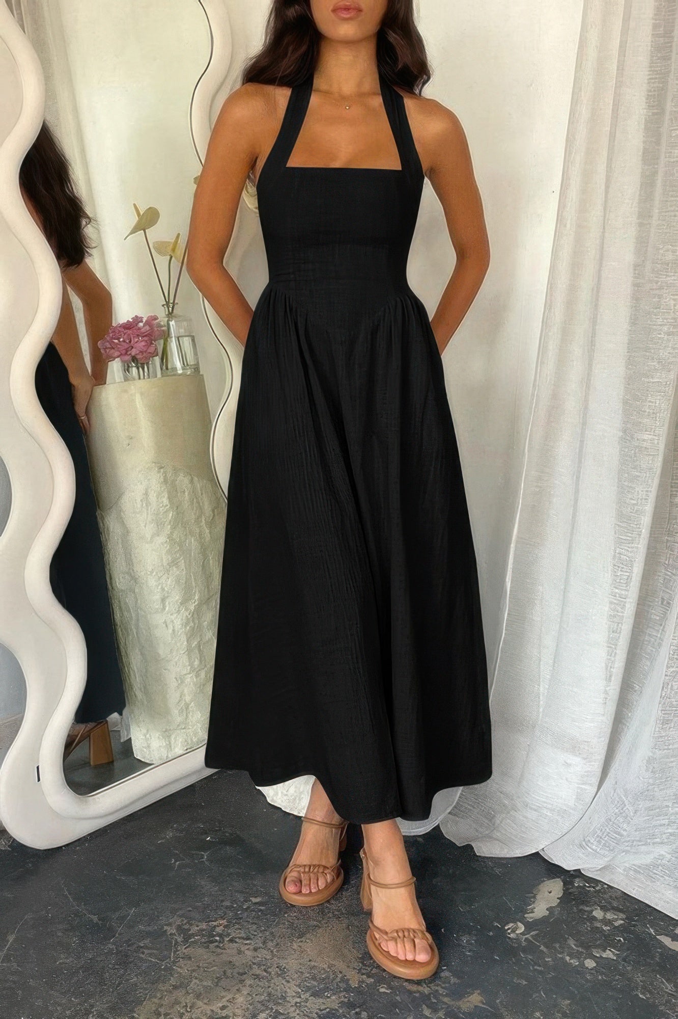 New Arrival – Halter Solid Pockets Sleeveless A Line Long Dress – New Arrival Now Live