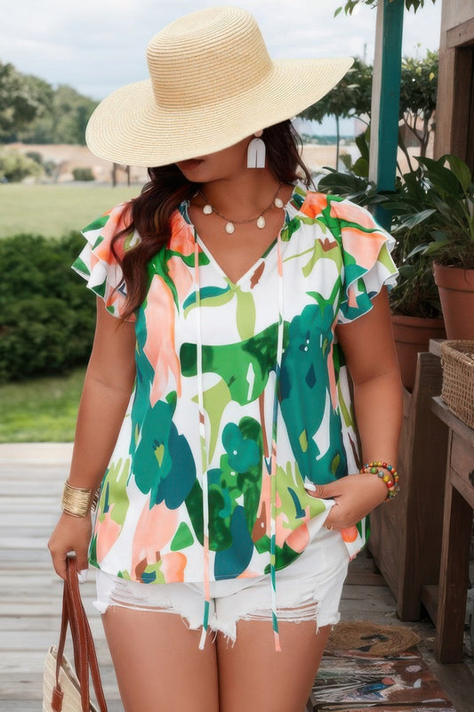 Plus Random Print Ruffled Sleeve Boho Blouse – New Arrival Now Live