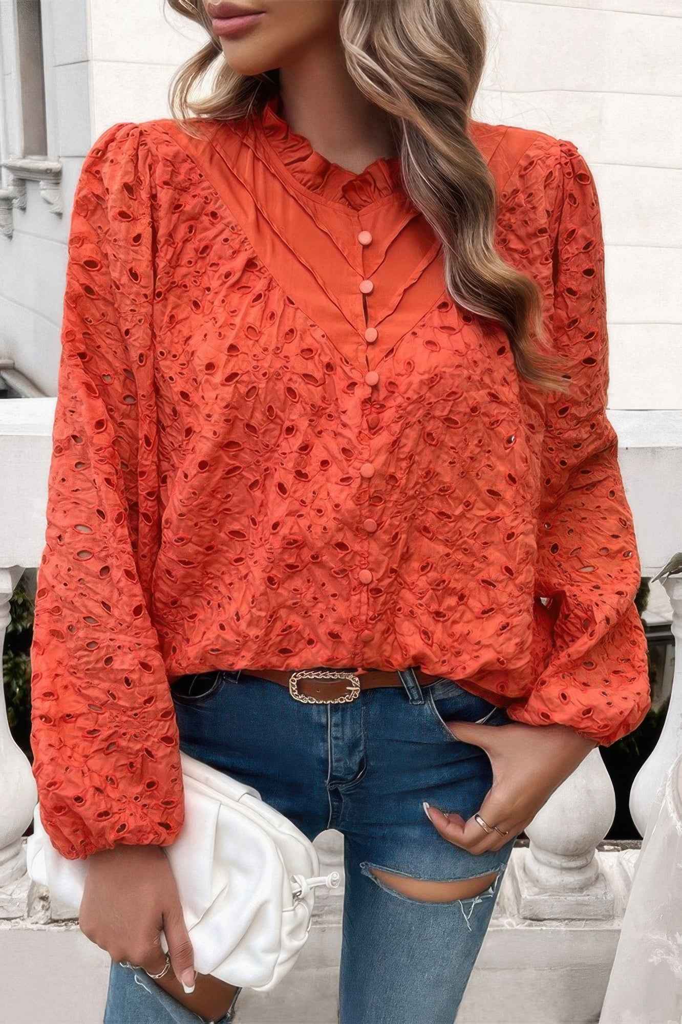 New Arrival – Embroidered Lace Button Down Hollow Out Shirt – New Arrival Now Live
