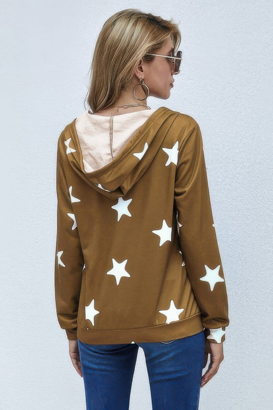 Stars Print Zip Up Long Sleeve Drawstring Hoodie – New Arrival Now Live