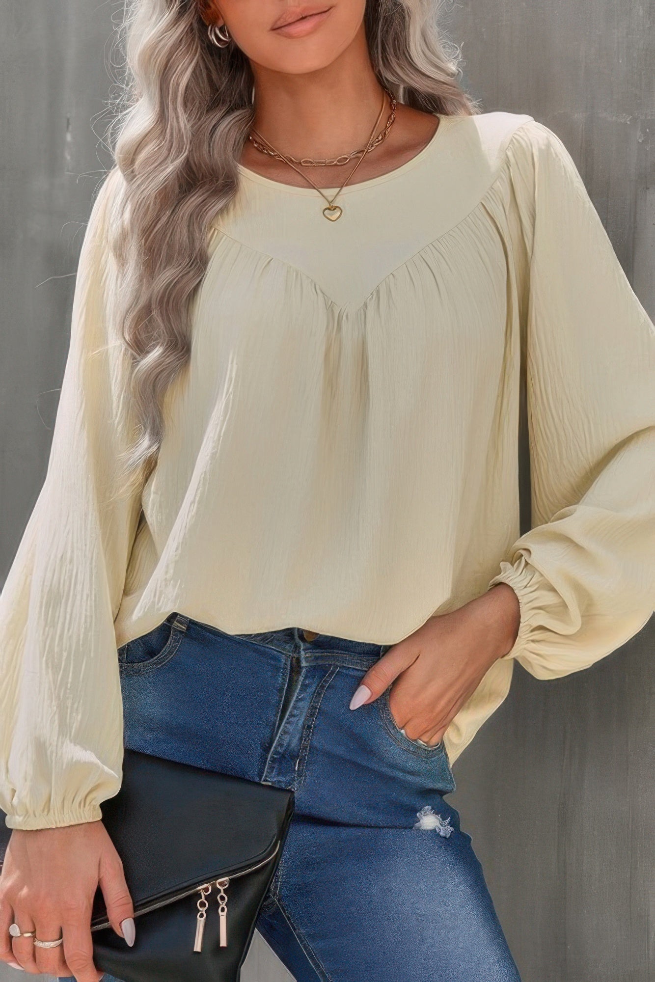 New Arrival – Crew Neck Solid Long Lantern Sleeve Shirt – New Arrival Now Live