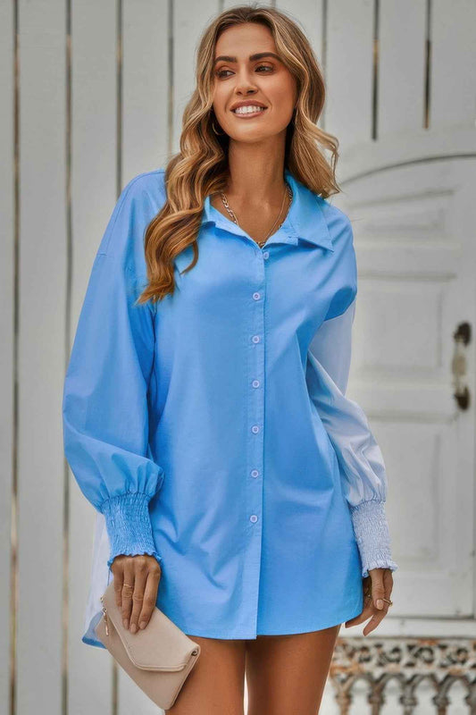 Color Block Button Down Cuffed Sleeves Blouse – New Arrival Now Live