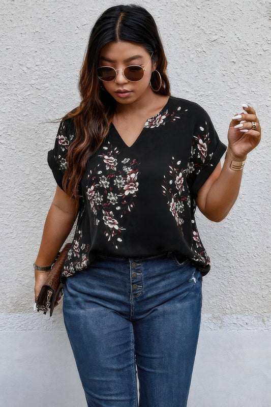 Plus Size Floral Print V Neck Loose Blouse – New Arrival Now Live