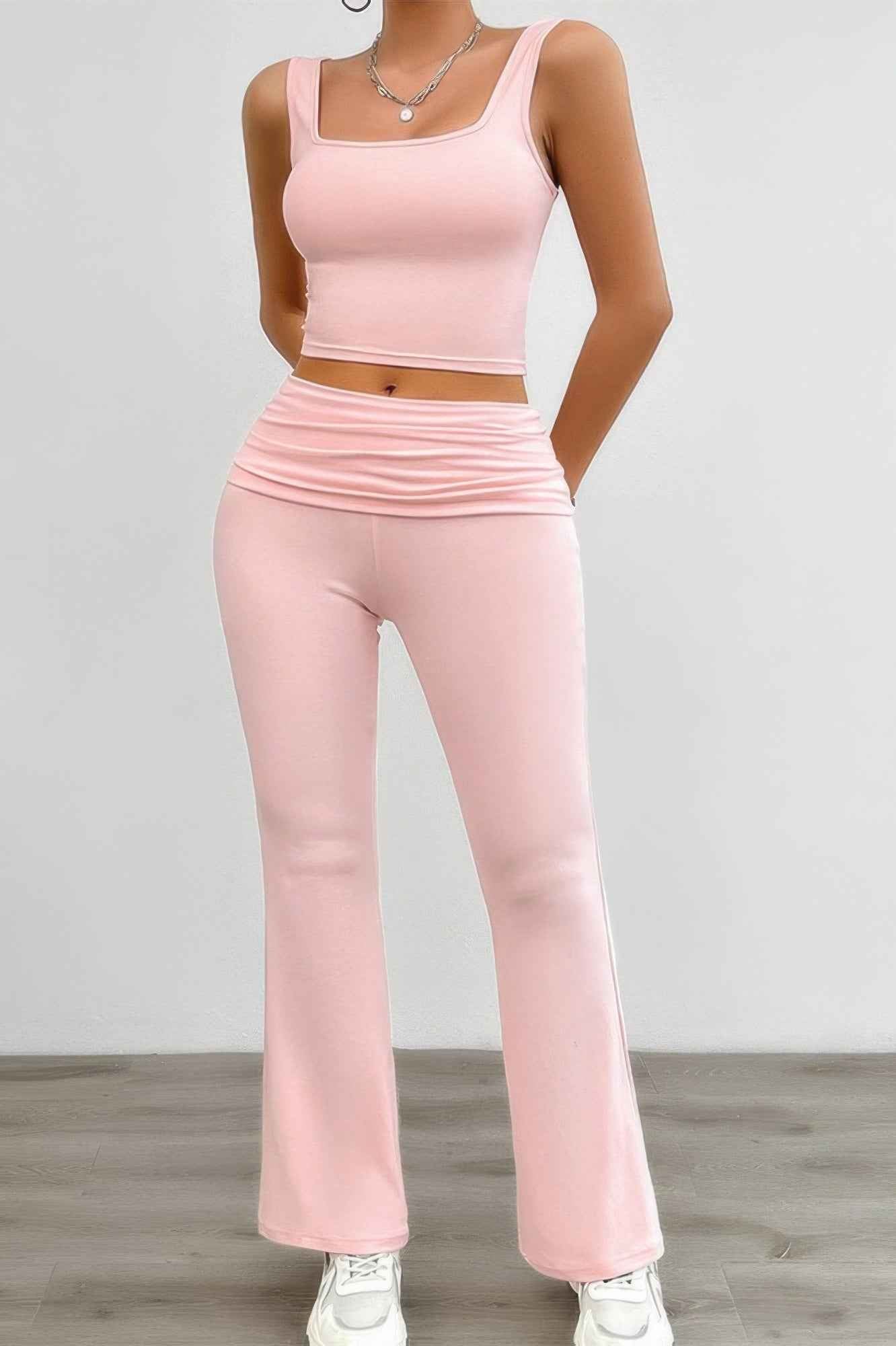 New Arrival – Two Pieces Square Neck Ruched Sleeveless Sets – New Arrival Now Live