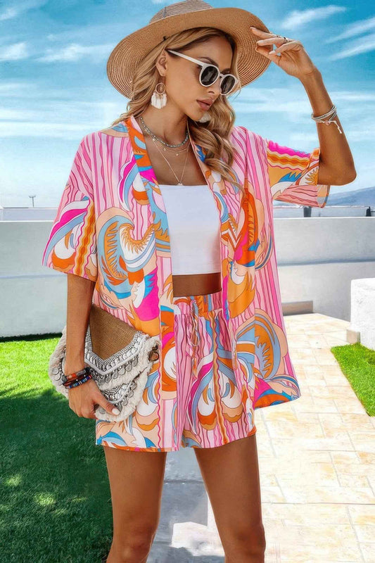 Graphic Print Drop Shoulder Blouse Tie Front Short β New Arrival Now Live