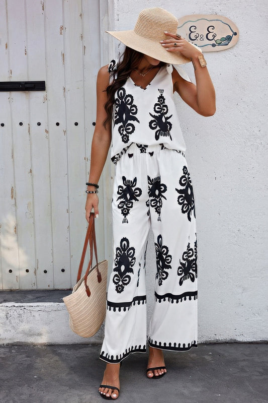 Floral Knot Shoulder Sleeveless Elastic Waist Sets – New Arrival Now Live