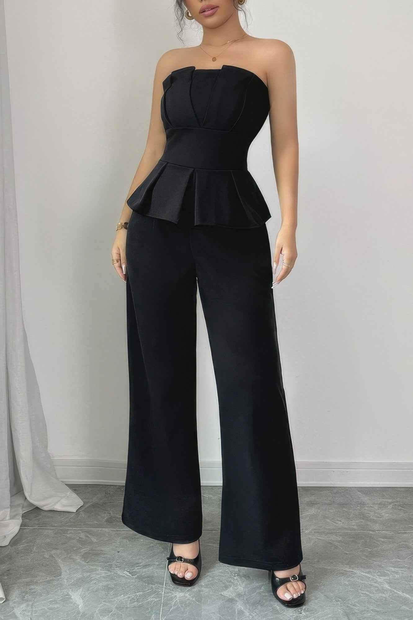 New Arrival – Off Shoulder Back Hide Zipper Pleated Fit Jumpsuit – New Arrival Now Live
