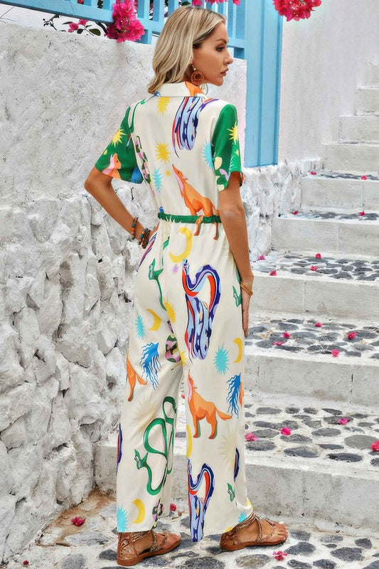 Allover Print Button Up Belt Jumpsuit β New Arrival Now Live