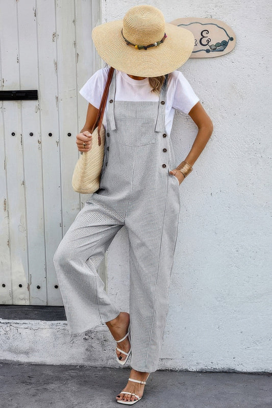 Solid Square Neck Button Trim Pockets Jumpsuit β New Arrival Now Live
