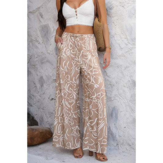 New Arrival – Allover Print Drawstring Pockets Wide Leg Pants – New Arrival Now Live