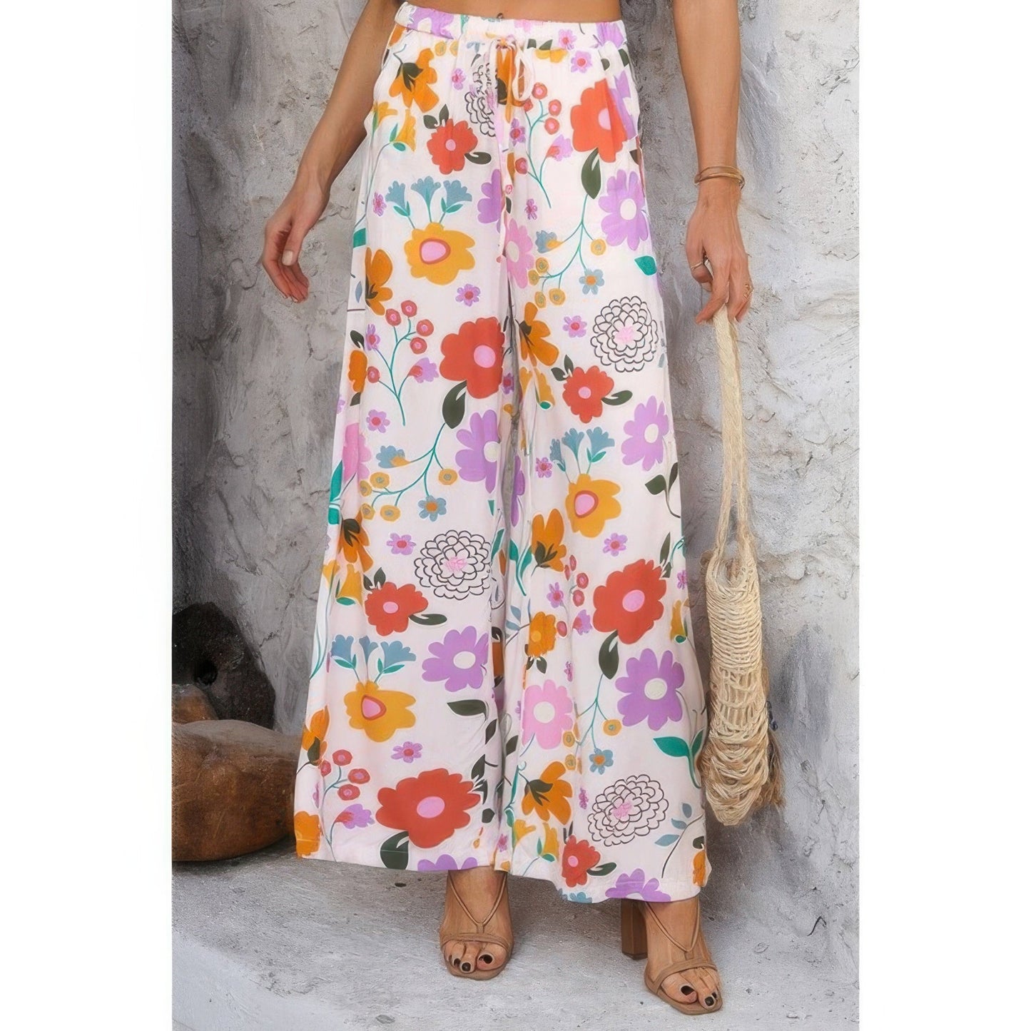 Allover Print Drawstring Pockets Wide Leg Pants – New Arrival Now Live