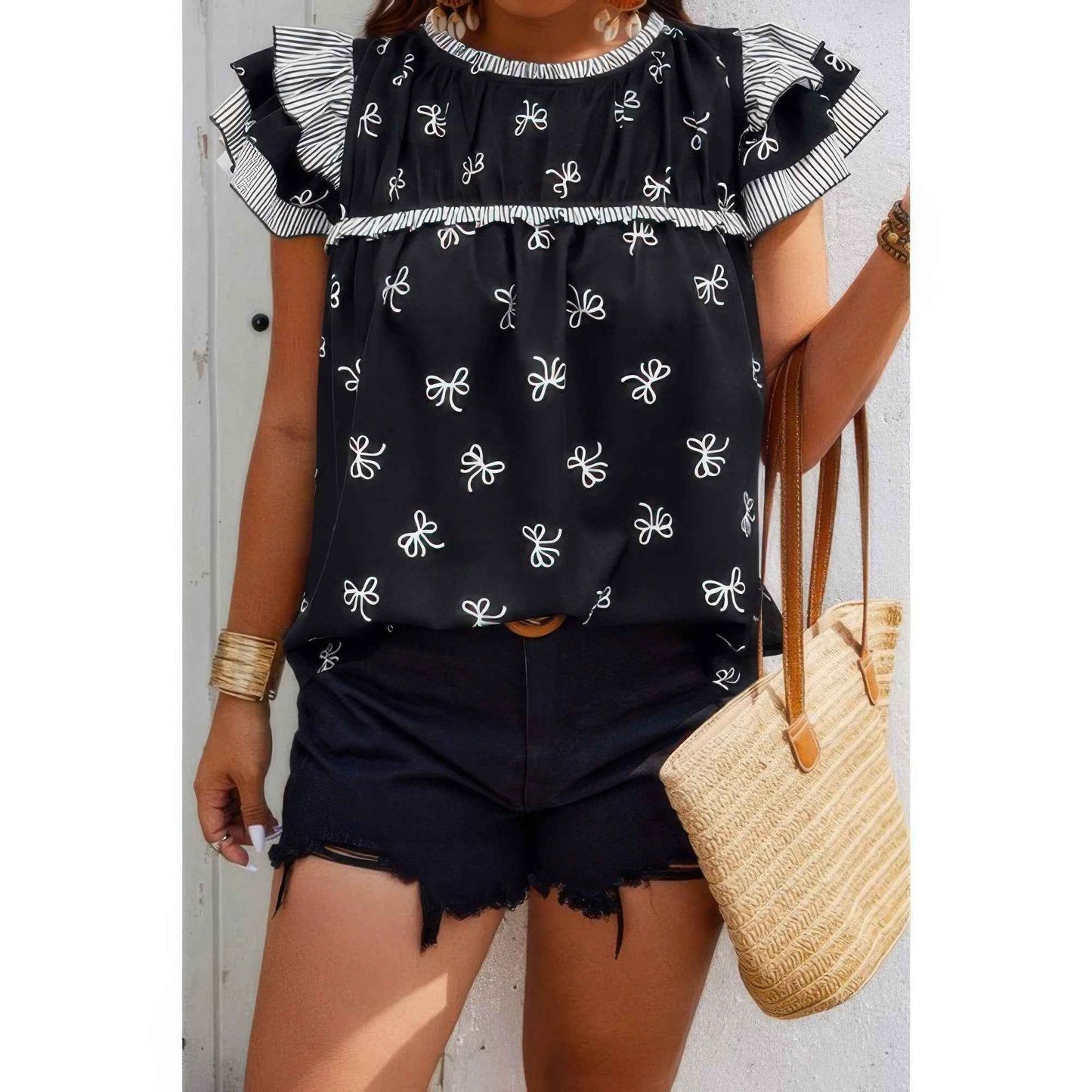 New Arrival – Plus Size Ruffle Hem Random Print Loose Shirt – New Arrival Now Live