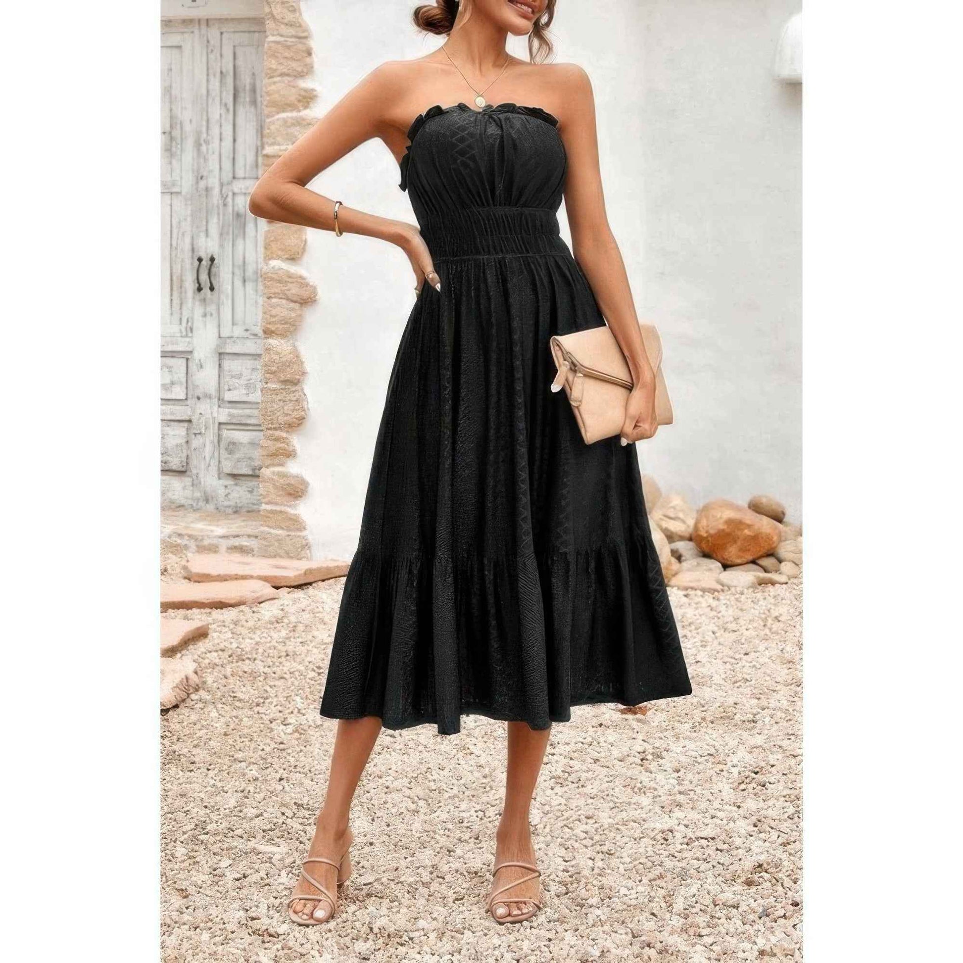 New Arrival – Solid Off Shoulder Elasit Waist Ruffle Dress – New Arrival Now Live