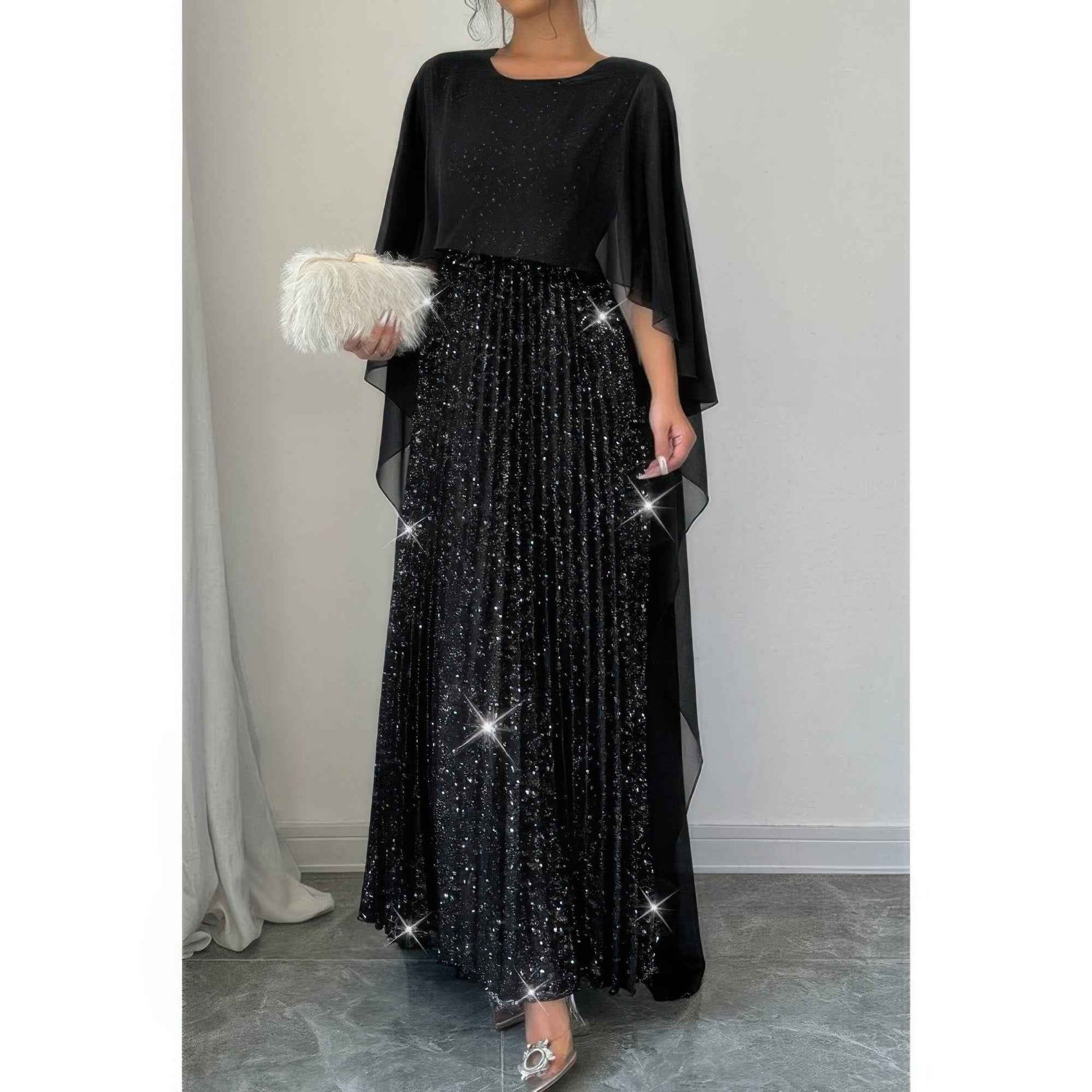 New Arrival – Solid Elegant Sequin Satin Knit Party Long Dress – New Arrival Now Live