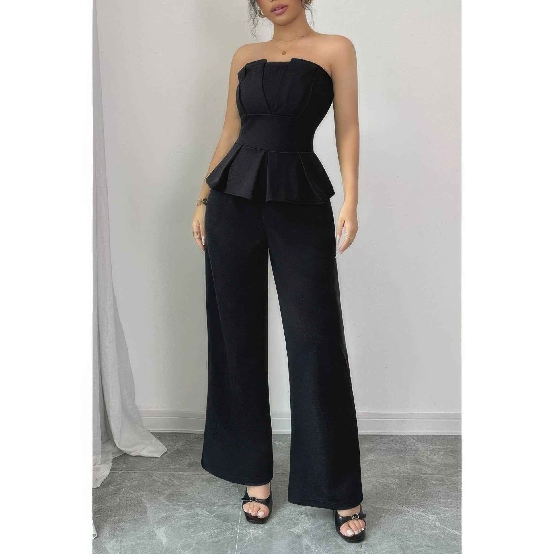 New Arrival – Off Shoulder Back Hide Zipper Pleated Fit Jumpsuit – New Arrival Now Live