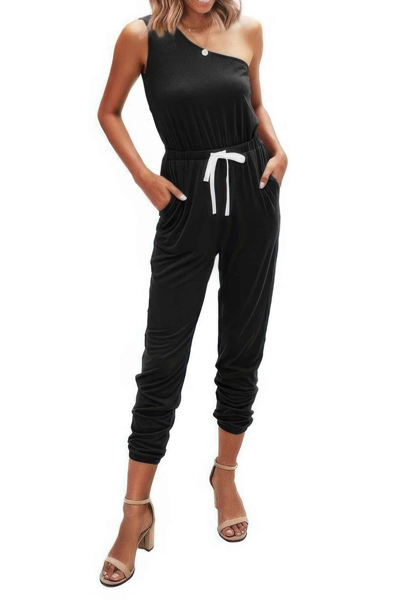 New Arrival – One Shoulder Sleeveless Elastic Waist Jumpsuit – New Arrival Now Live