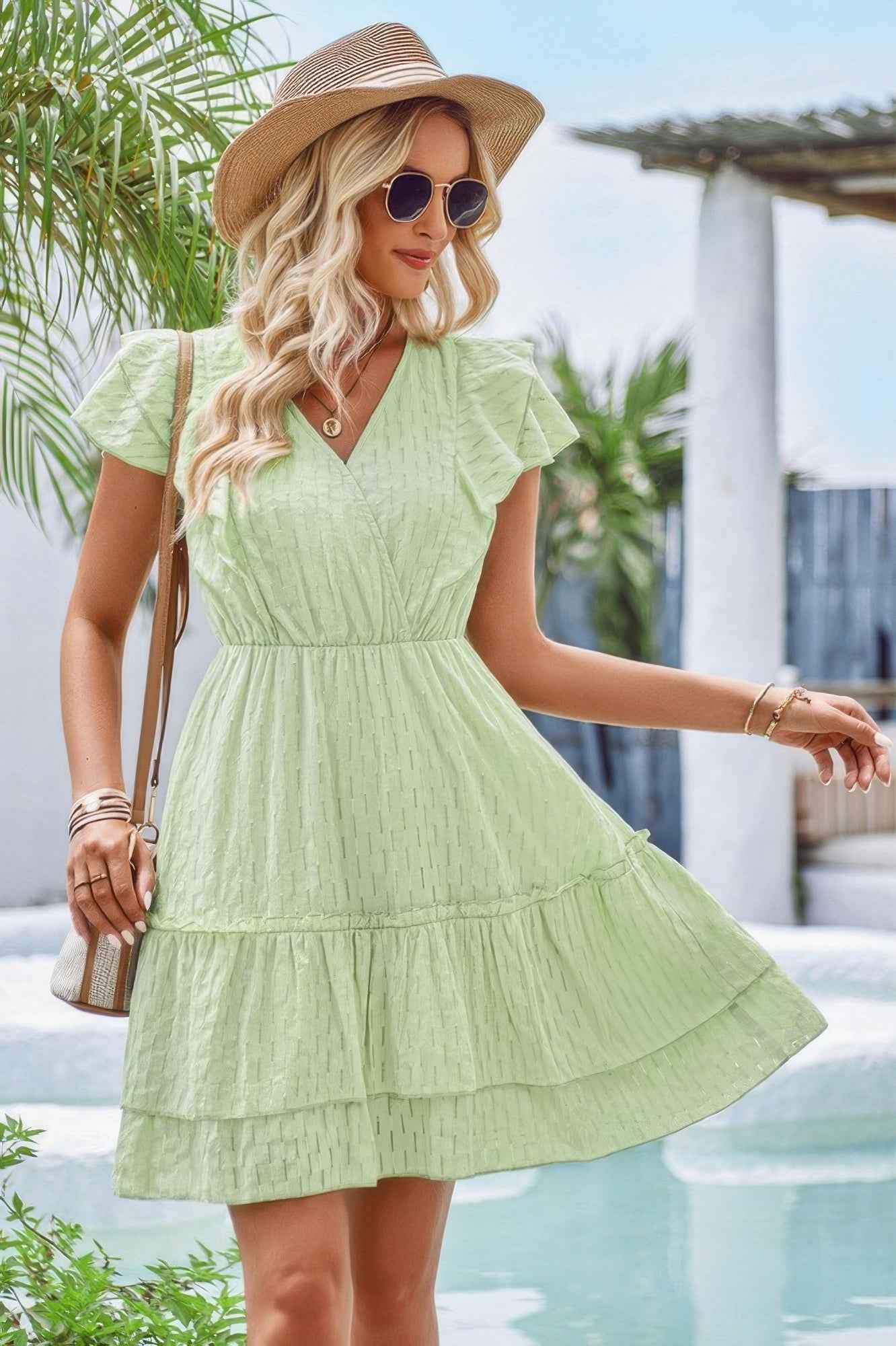 New Arrival – Cut Out Sleeveless Ruffle Trim V Neck Fit Dress – New Arrival Now Live