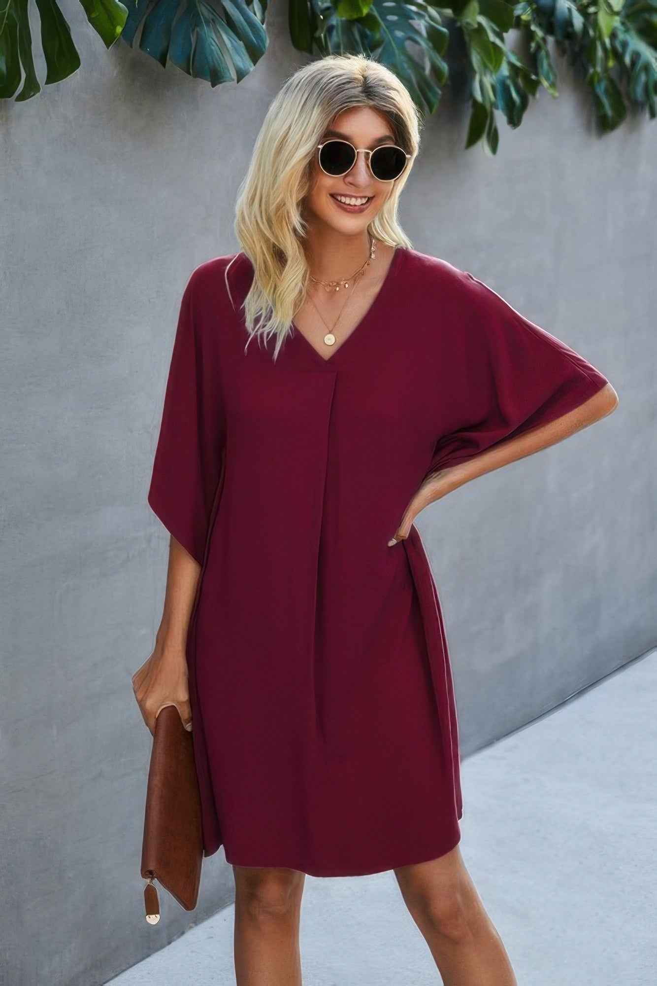 New Arrival – Solid Batwing Short Sleeve Sleeve Tunic Dress – New Arrival Now Live